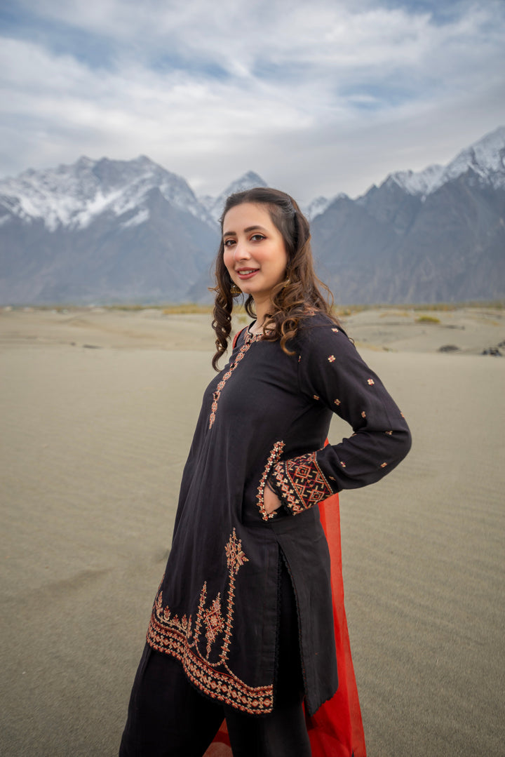 Omal by Komal - Zamda - Rust - Khaddar & Khaadi Net - 3 Piece