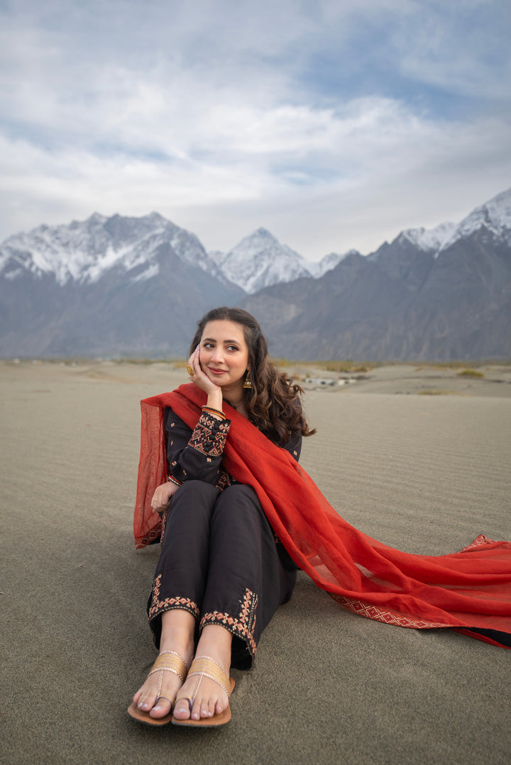 Omal by Komal - Zamda - Rust - Khaddar & Khaadi Net - 3 Piece