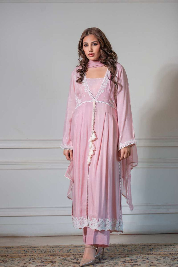 Yasmin Zaman - Butter Sheesha mat finish Suit For Women - Rose Pink - 3 Piece