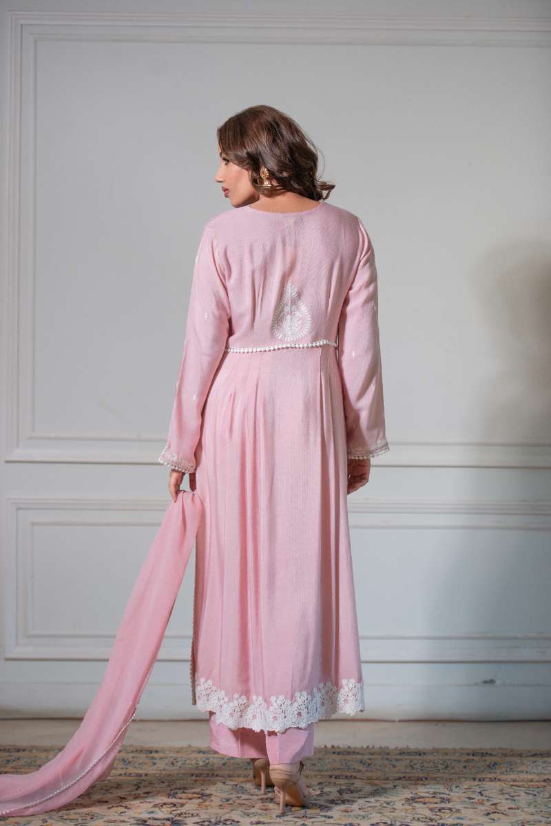 Yasmin Zaman - Butter Sheesha mat finish Suit For Women - Rose Pink - 3 Piece