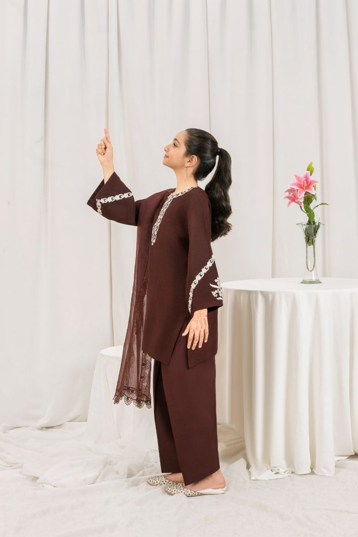 Fozia Khalid - DUSK Brown - Silk & Organza - 3 Piece