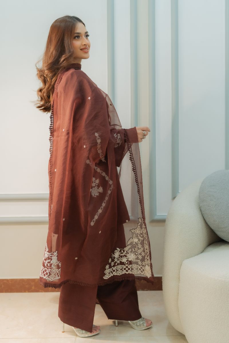 Fozia Khalid - DUSK Brown - Silk & Organza - 3 Piece