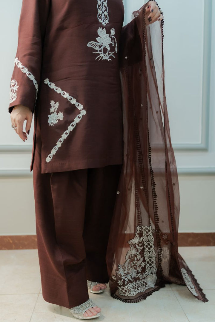 Fozia Khalid - DUSK Brown - Silk & Organza - 3 Piece