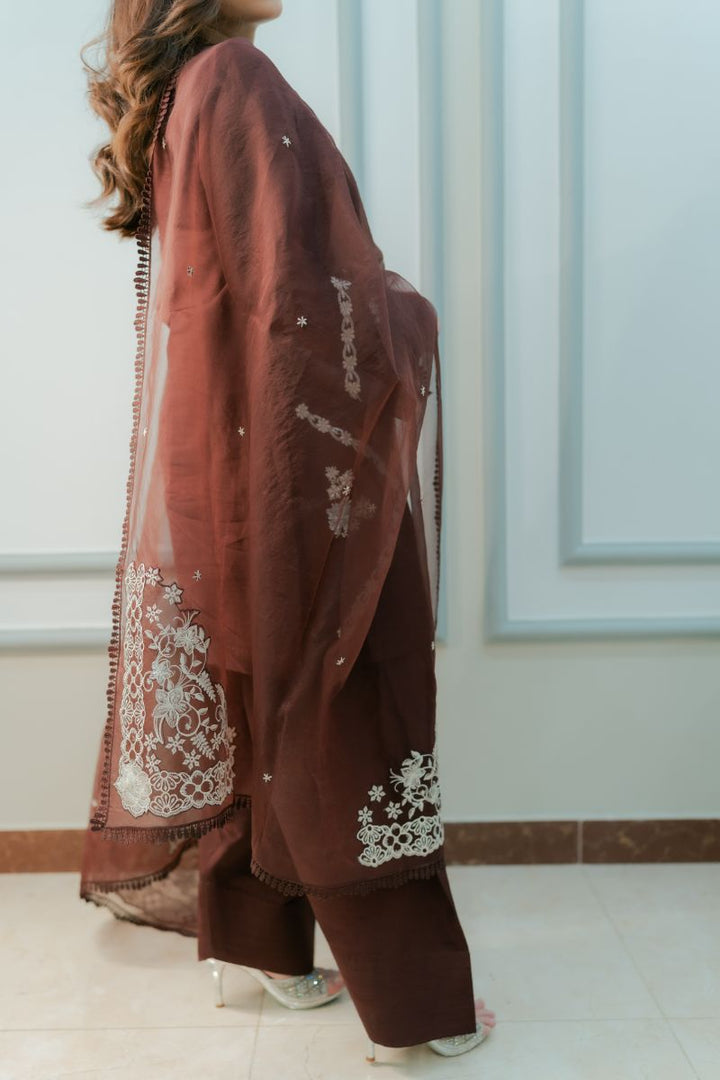 Fozia Khalid - DUSK Brown - Silk & Organza - 3 Piece