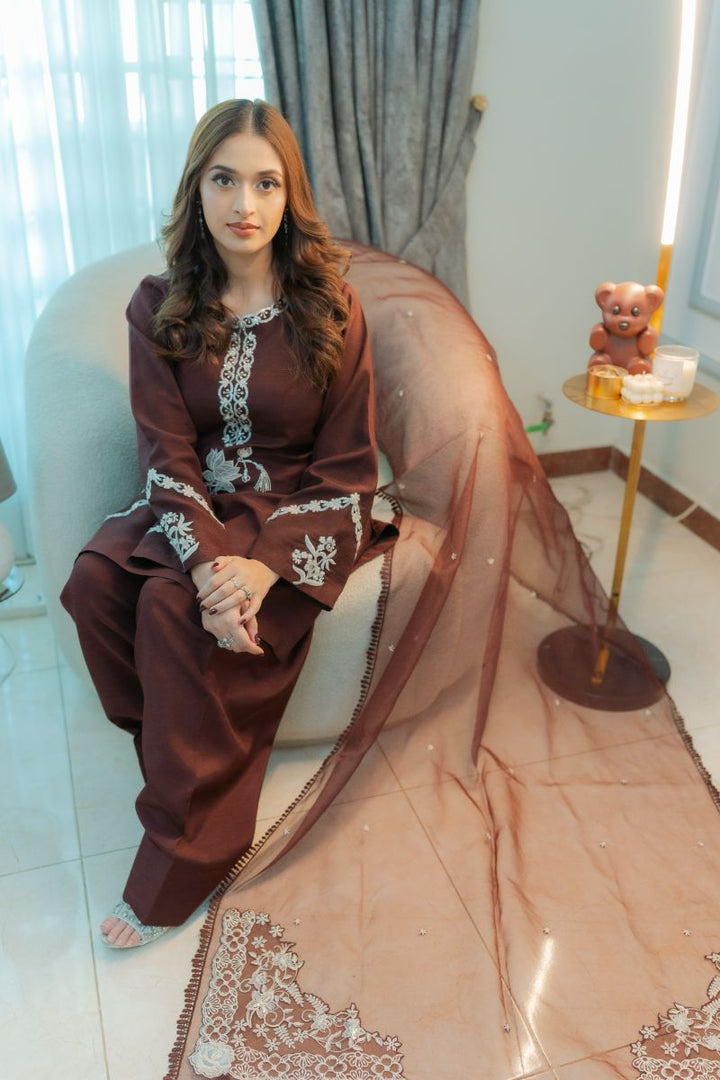 Fozia Khalid - DUSK Brown - Silk & Organza - 3 Piece