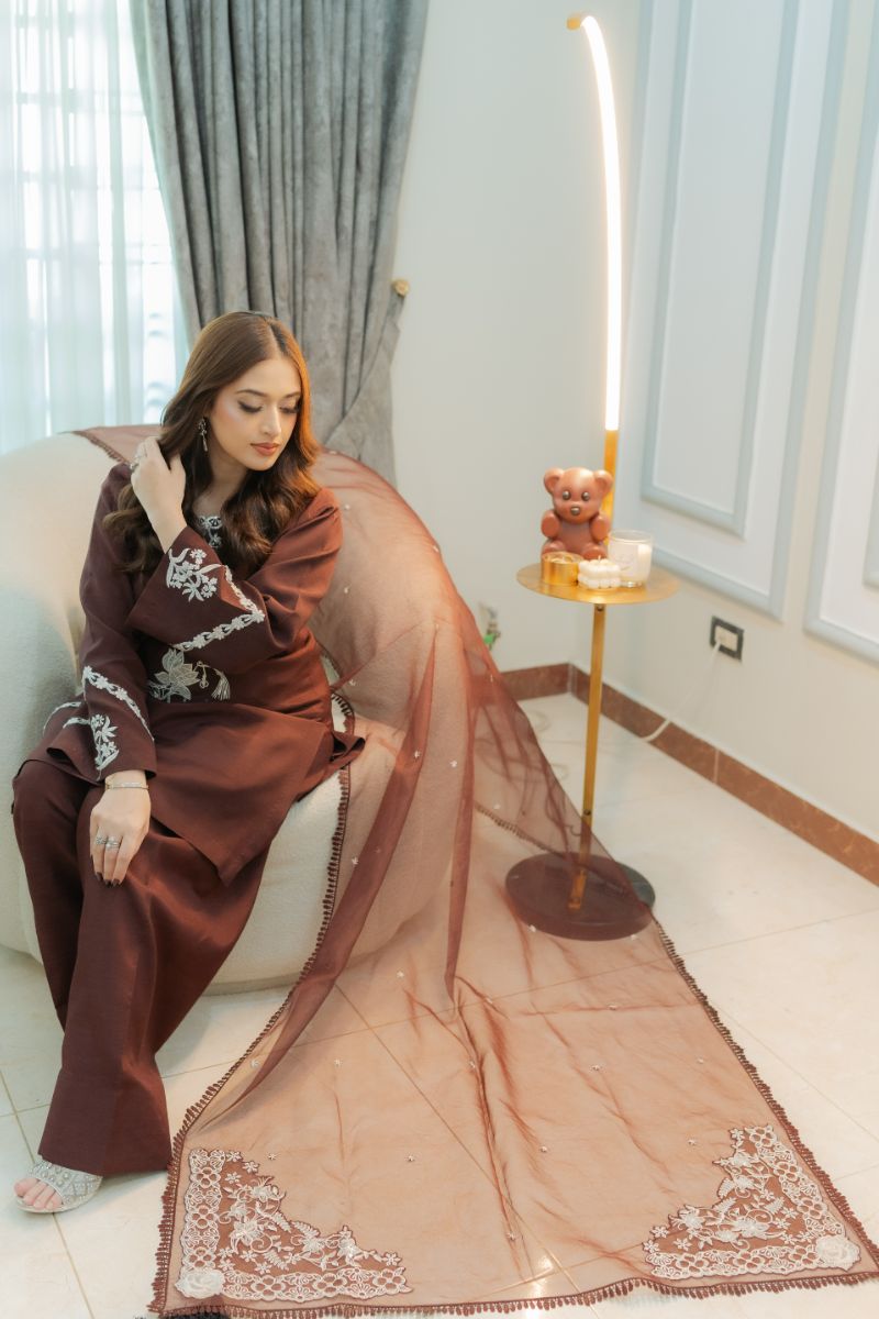 Fozia Khalid - DUSK Brown - Silk & Organza - 3 Piece