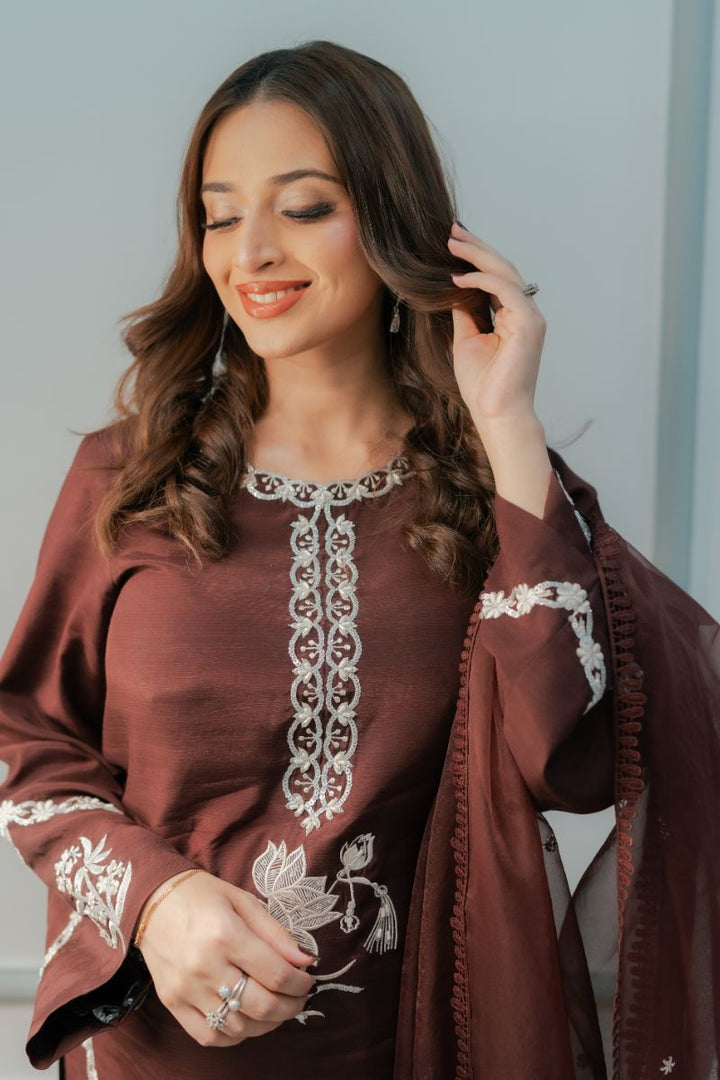 Fozia Khalid - DUSK Brown - Silk & Organza - 3 Piece