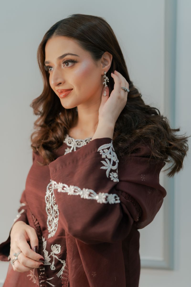 Fozia Khalid - DUSK Brown - Silk & Organza - 3 Piece