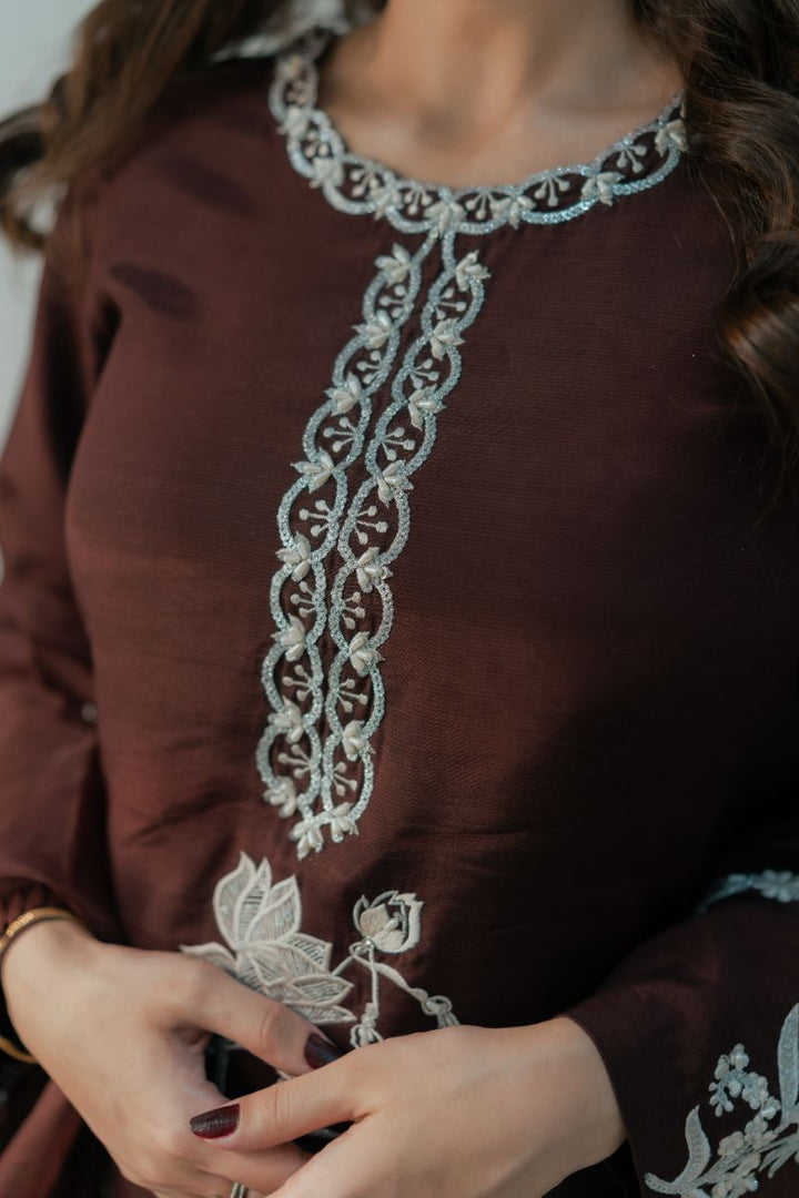 Fozia Khalid - DUSK Brown - Silk & Organza - 3 Piece