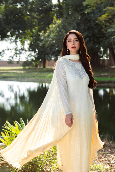 Natasha Kamal - Sequinned Mesh Net Daisy Suit For Women - Yellow - 3 Piece