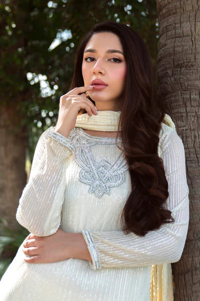 Natasha Kamal - Sequinned Mesh Net Daisy Suit For Women - Yellow - 3 Piece