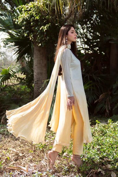 Natasha Kamal - Sequinned Mesh Net Daisy Suit For Women - Yellow - 3 Piece