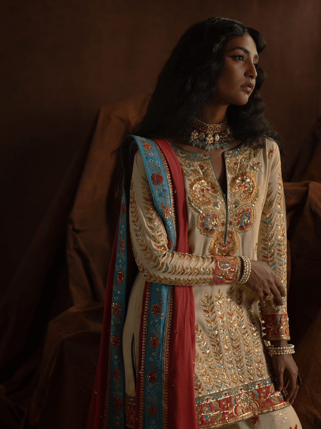 Sanam Chaudhri Roshanak Gharara Ivory / Cream 3 Piece