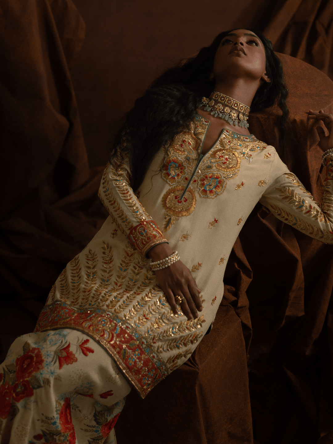 Sanam Chaudhri Roshanak Gharara Ivory / Cream 3 Piece