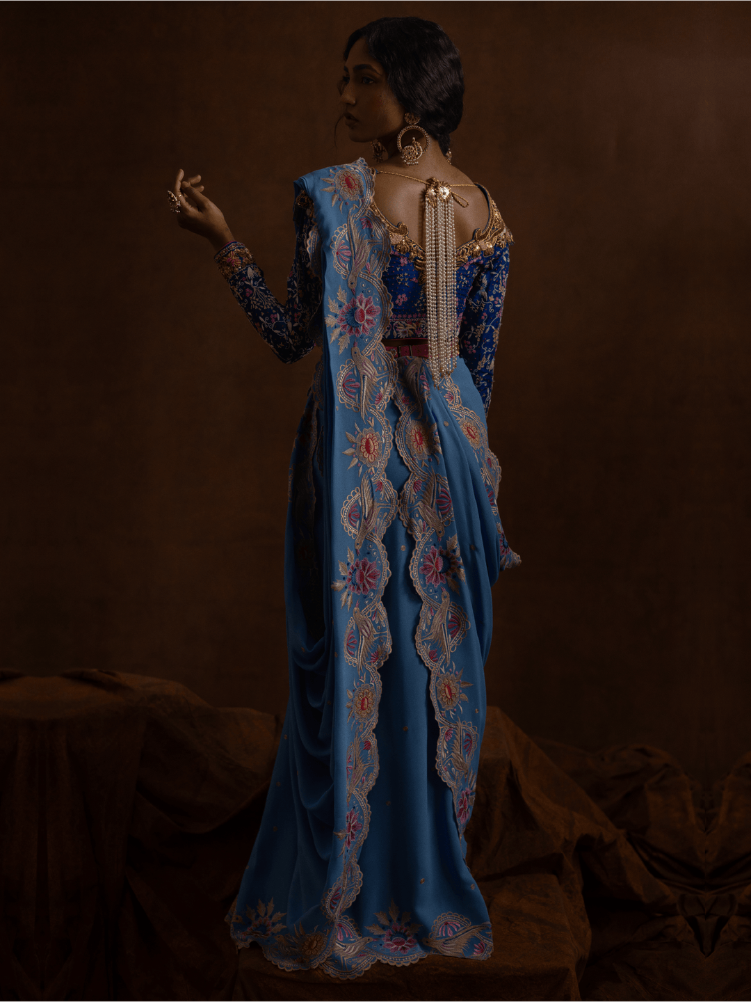 Sanam Chaudhri Parinaaz Saree Blue 1 Piece