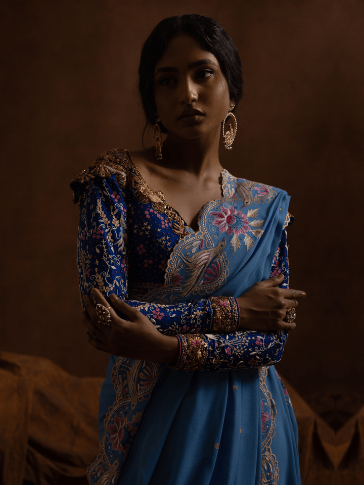 Sanam Chaudhri Parinaaz Saree Blue 1 Piece