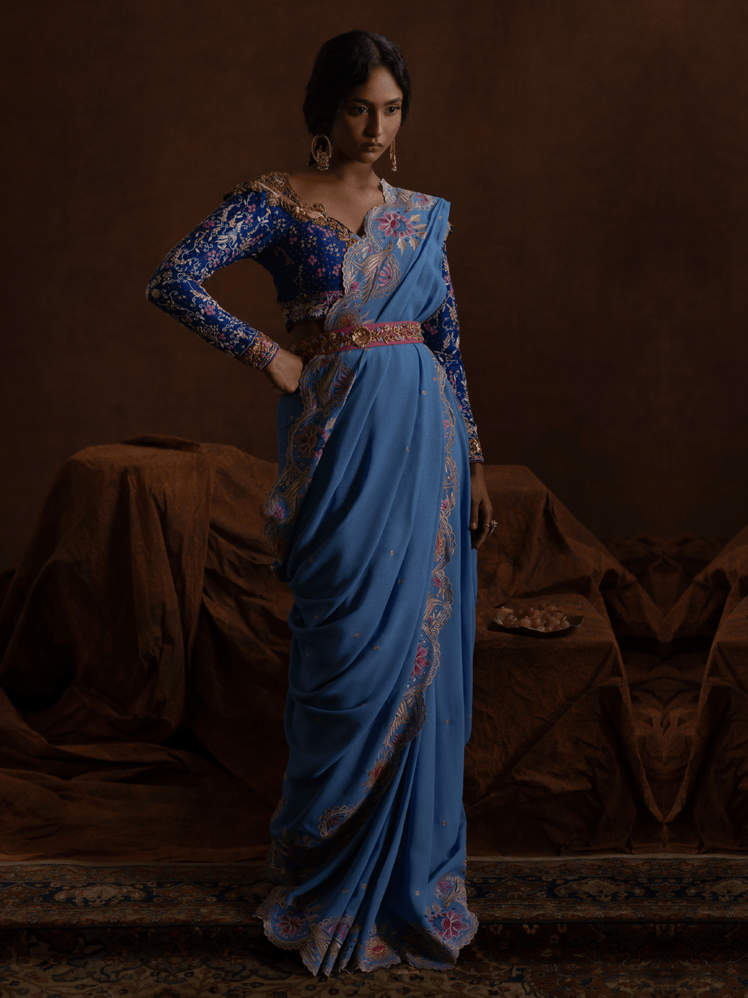 Sanam Chaudhri Parinaaz Saree Blue 1 Piece