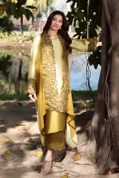 Natasha Kamal - Silk Dame Suit For Women - Mustard - 3 Piece