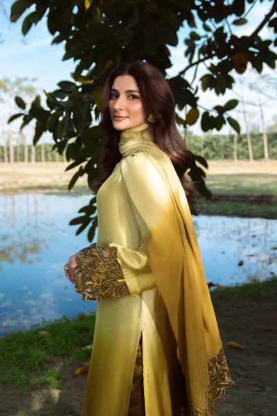 Natasha Kamal - Silk Dame Suit For Women - Mustard - 3 Piece