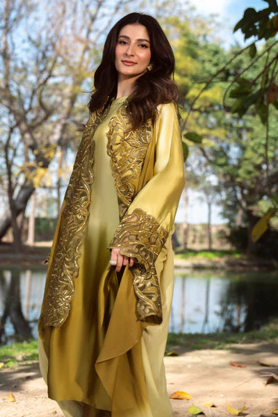 Natasha Kamal - Silk Dame Suit For Women - Mustard - 3 Piece