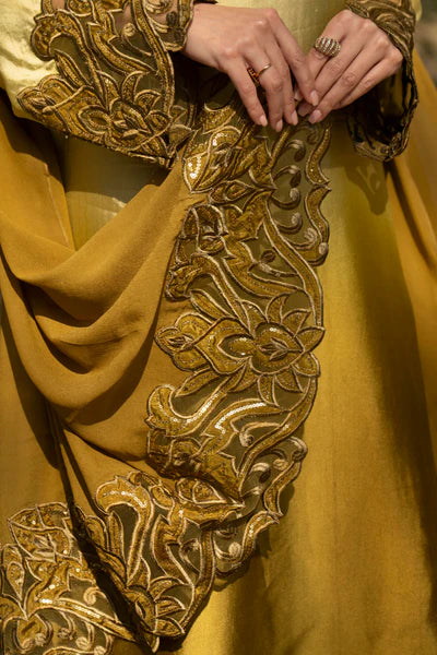 Natasha Kamal - Silk Dame Suit For Women - Mustard - 3 Piece