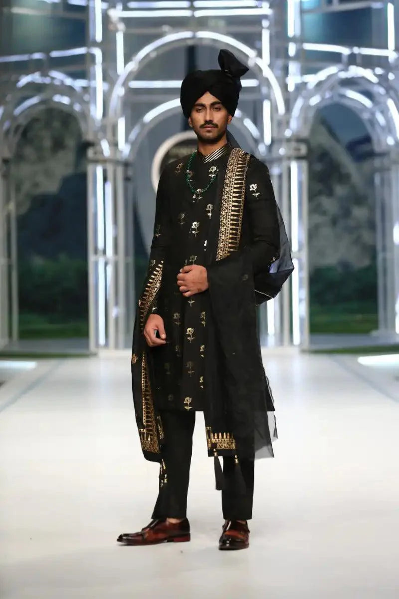 Deepak & Fahad - QASR - Black - Silk - 3 Piece