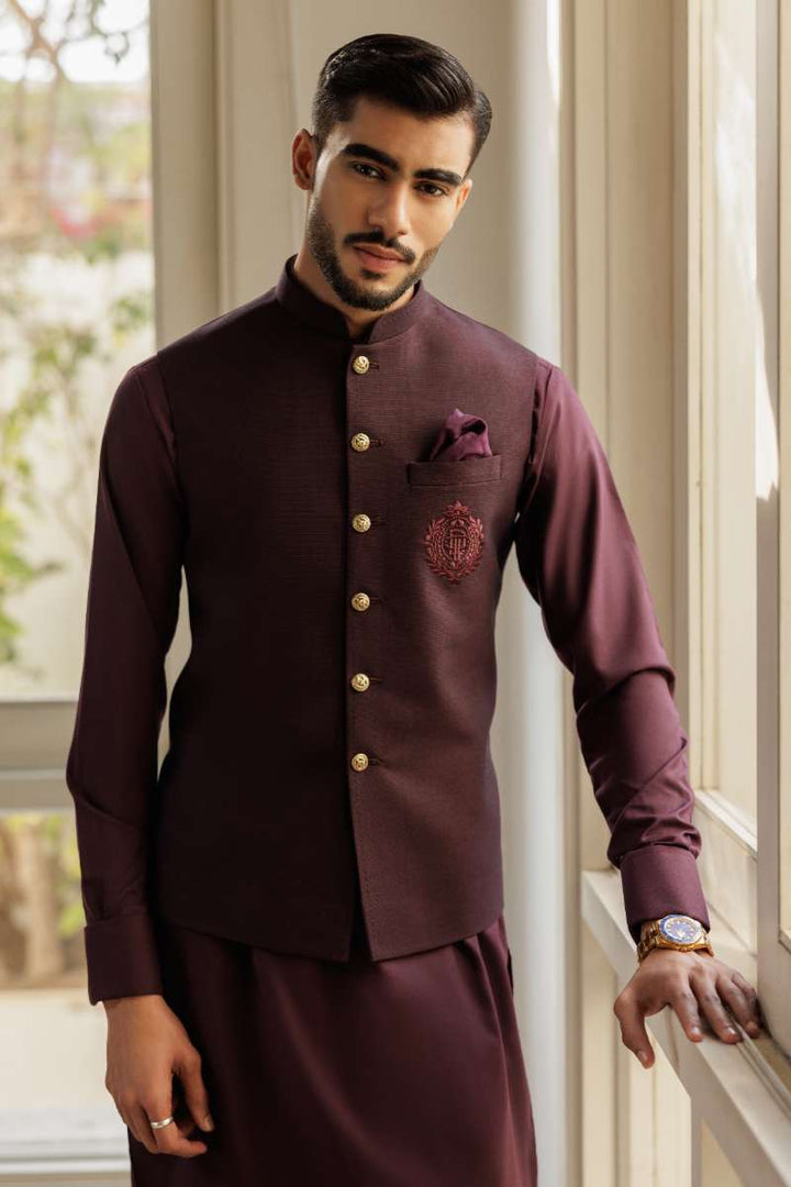 Deepak Perwani - Boski Kurta Shalwar For Men - Burgundy - 2 Piece