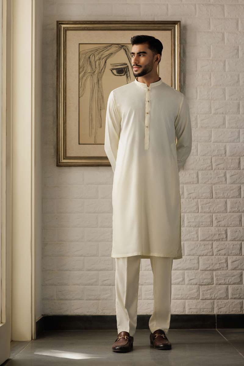 Deepak Perwani - Boski Kurta Shalwar For Men - Off White - 2 Piece