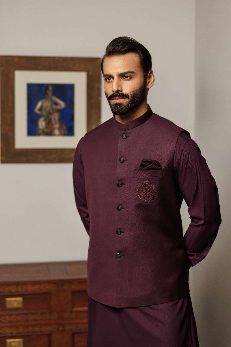 Deepak Perwani - Boski Linen  For Men - Burgundy - 2 Piece