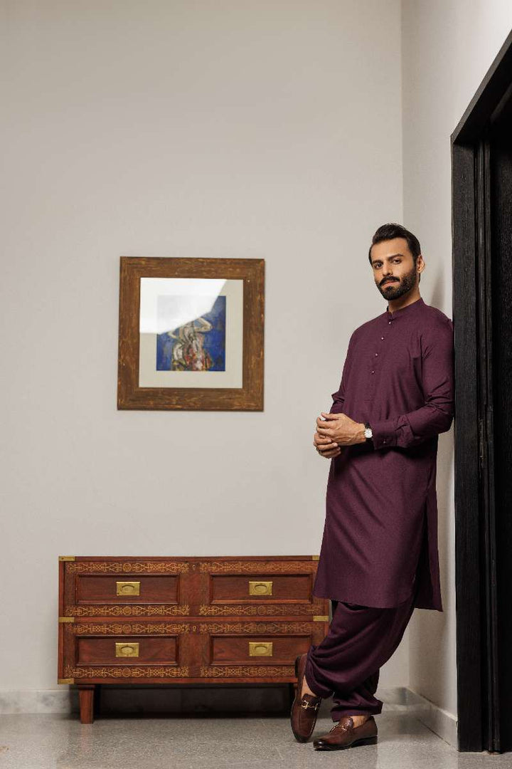 Deepak Perwani - Boski Linen  For Men - Burgundy - 2 Piece