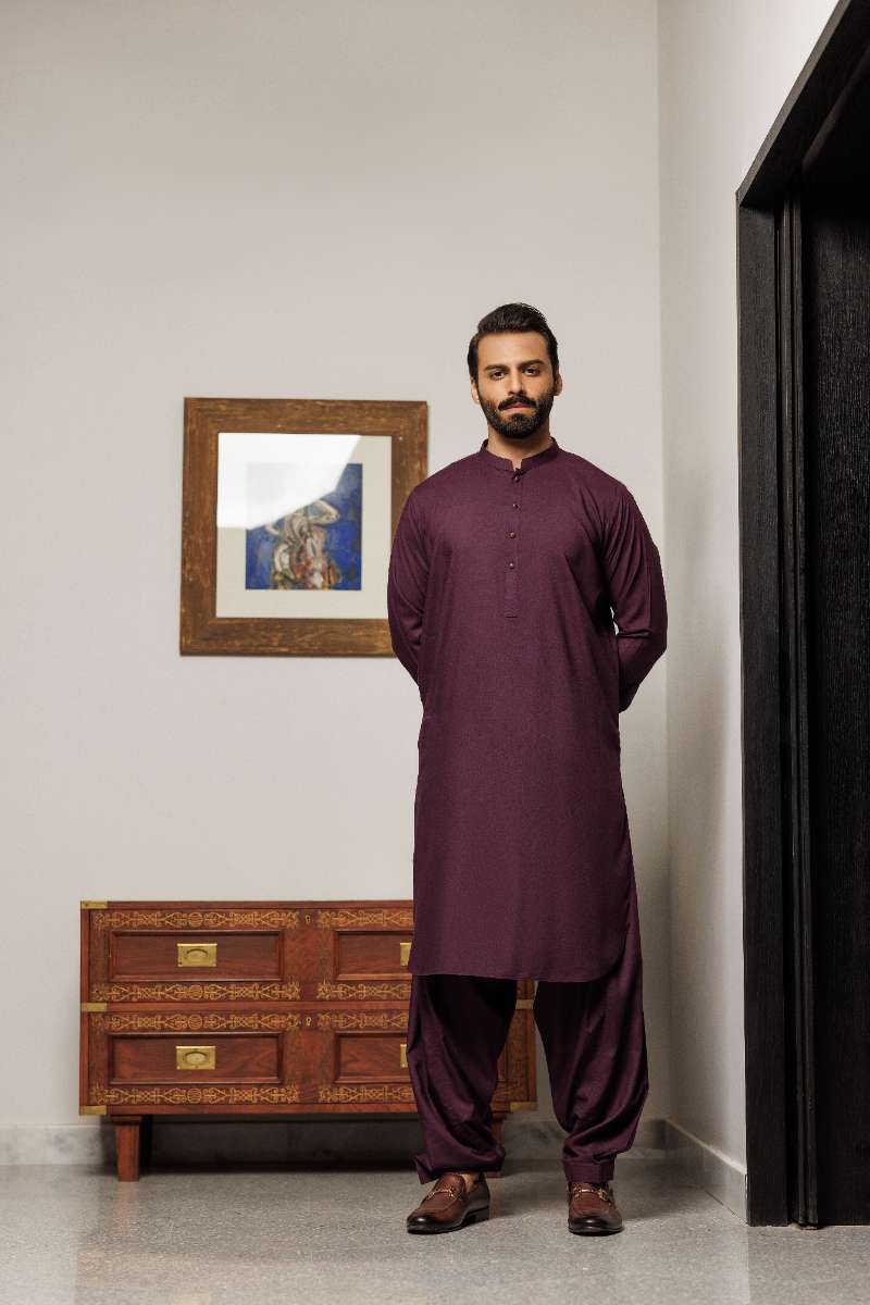 Deepak Perwani - Boski Linen  For Men - Burgundy - 2 Piece