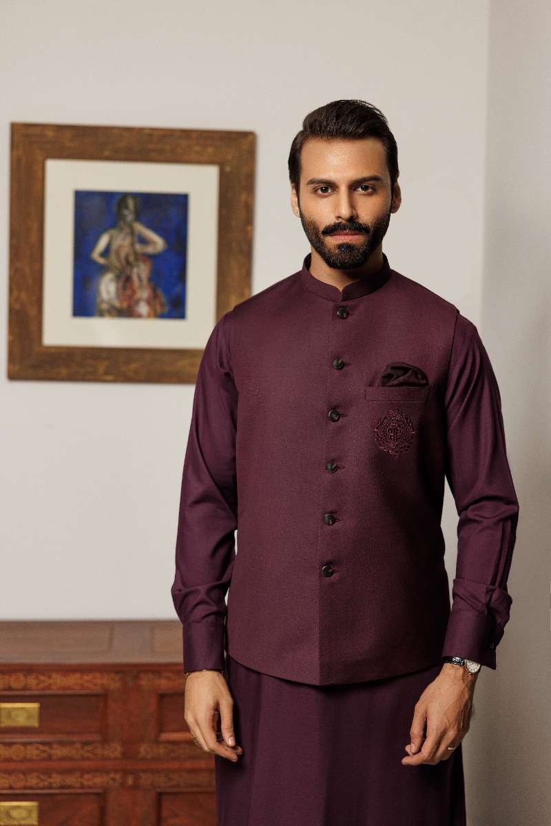 Deepak Perwani - Boski Linen  For Men - Burgundy - 2 Piece
