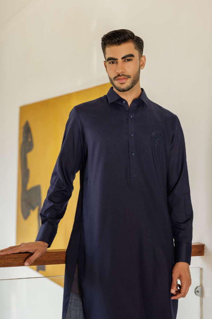 Deepak Perwani - Boski Linen Kurta Shalwar For Men - Blue - 2 Piece