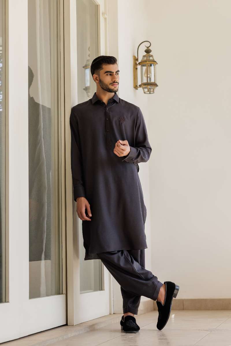 Deepak Perwani - Boski Linen Kurta Shalwar For Men - Brown - 2 Piece