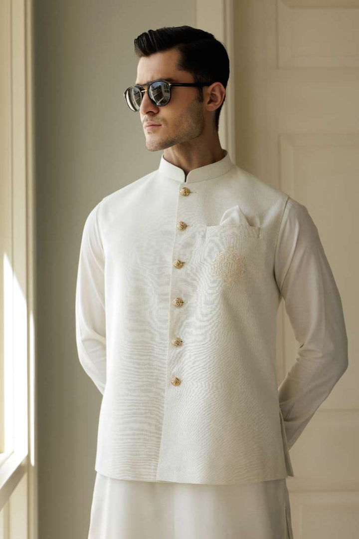 Deepak Perwani - Boski Linen Kurta Shalwar For Men - White - 2 Piece