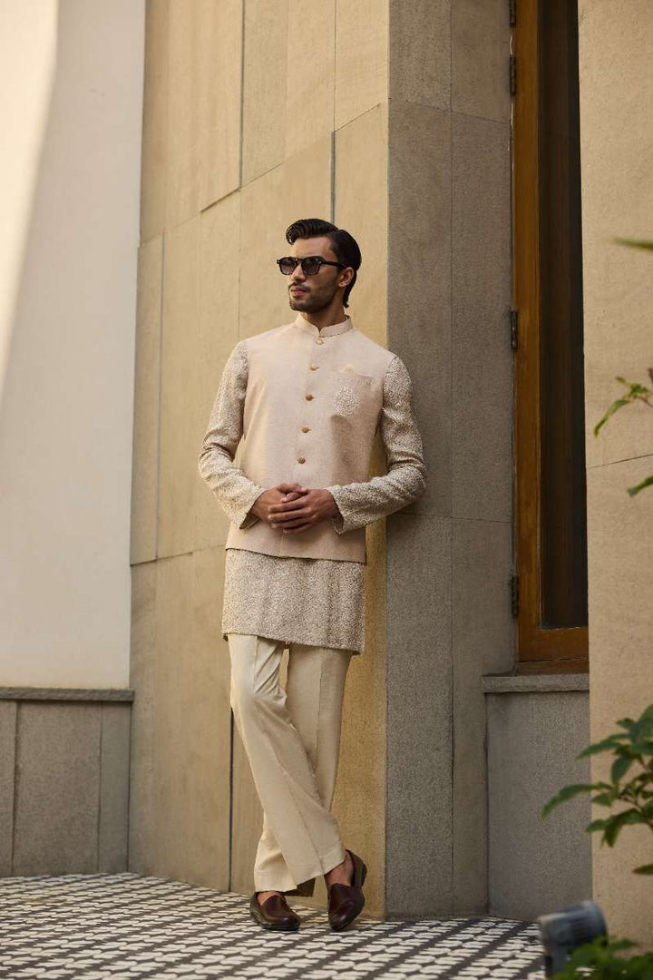 Deepak Perwani - Chikan Kurta Pajama For Men - Gold - 2 Piece