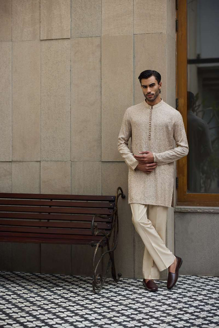 Deepak Perwani - Chikan Kurta Pajama For Men - Gold - 2 Piece