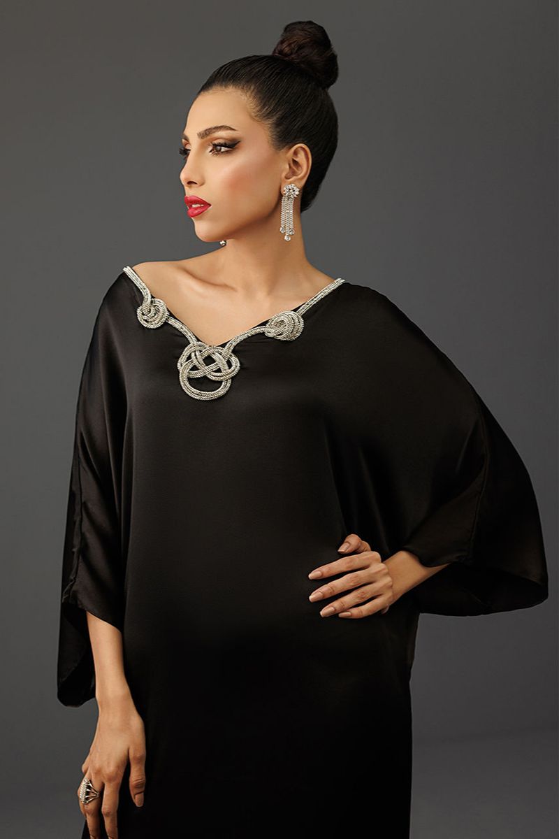 Deepak Perwani - Drs1138 - Pure Raw Silk For Women - Black - 1 Piece