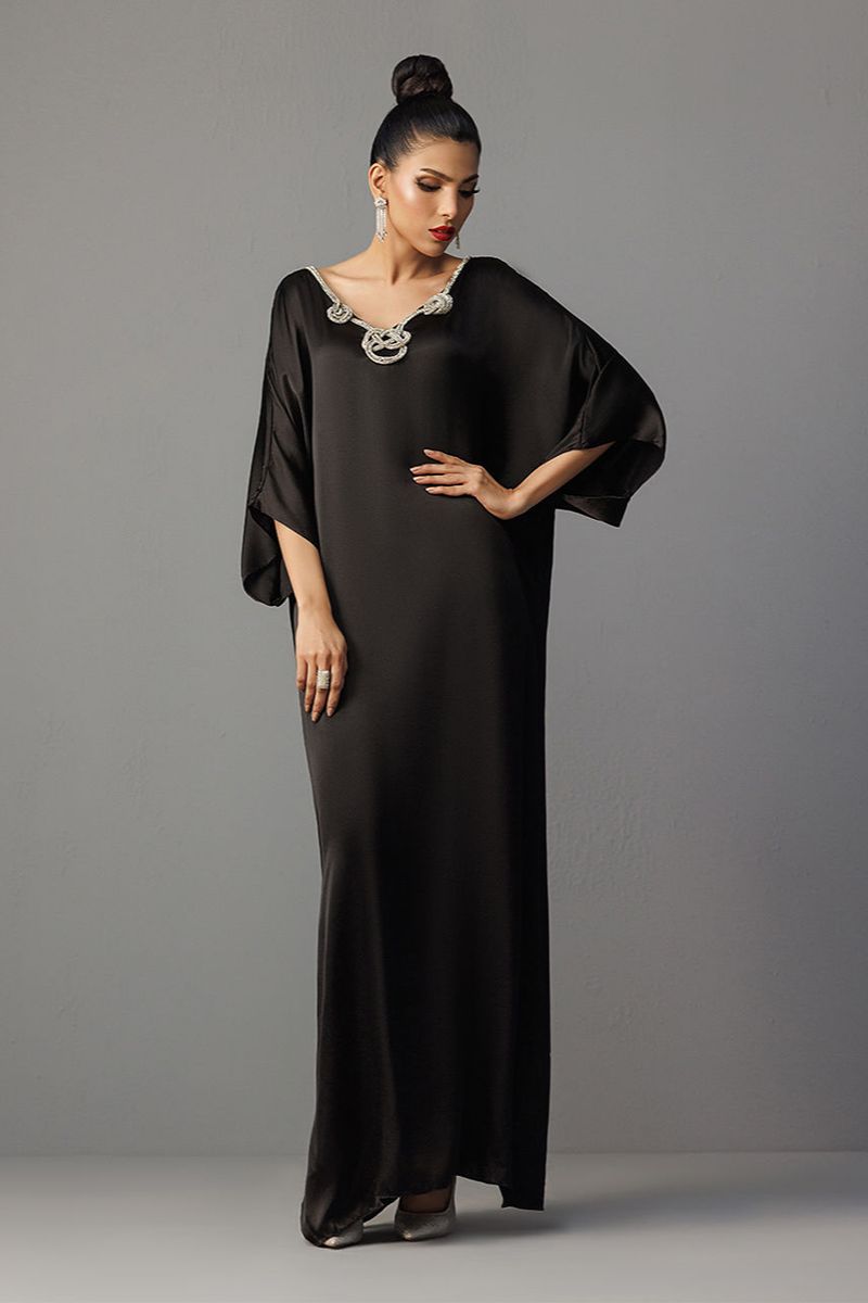 Deepak Perwani - Drs1138 - Pure Raw Silk For Women - Black - 1 Piece