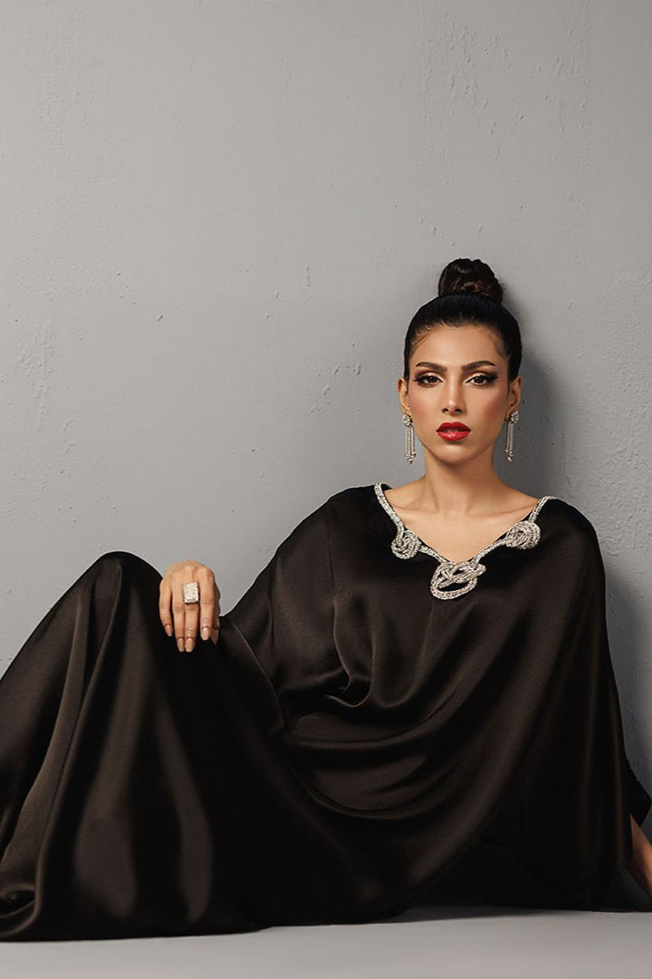 Deepak Perwani - Drs1138 - Pure Raw Silk For Women - Black - 1 Piece