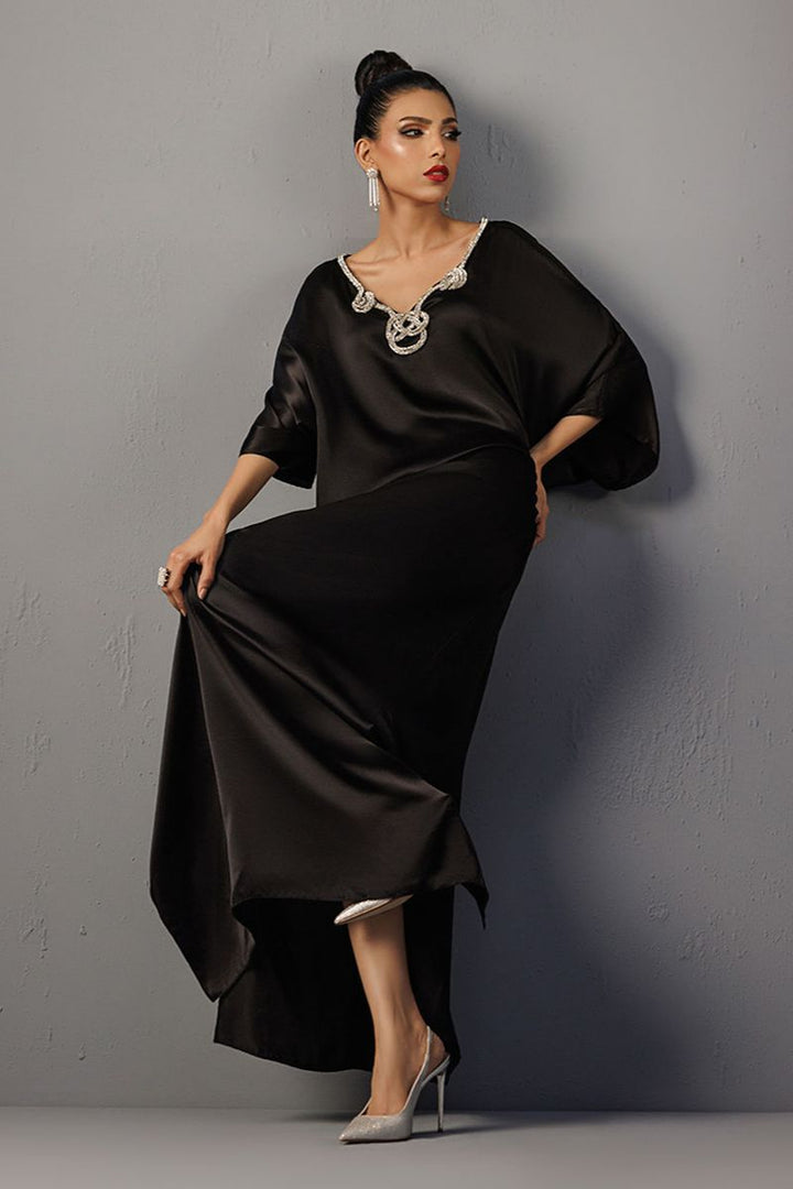 Deepak Perwani - Drs1138 - Pure Raw Silk For Women - Black - 1 Piece