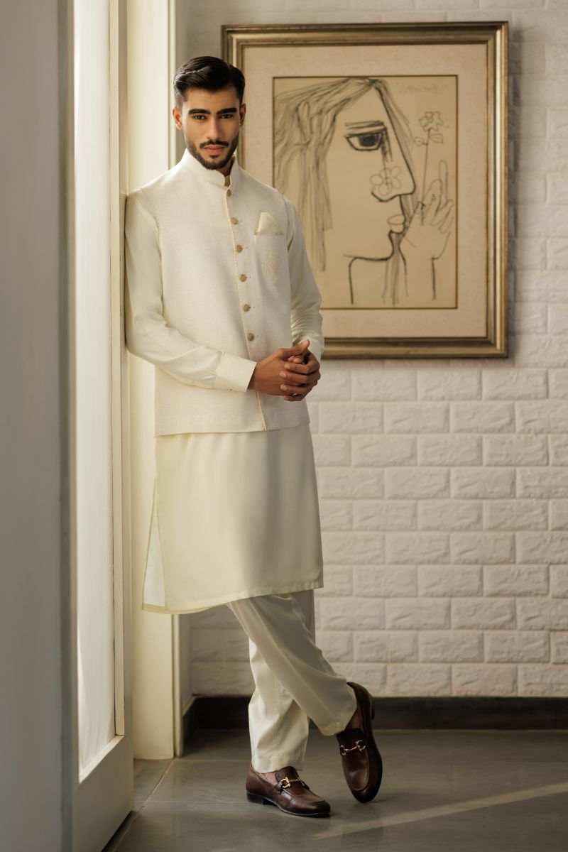 Deepak Perwani - Jkt1458 & Kas899 - Off-White - 3 Piece
