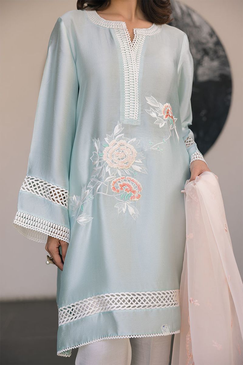 Deepak Perwani - Kut326 - Shisha Silk For Women - Powder Blue - 3 Piece