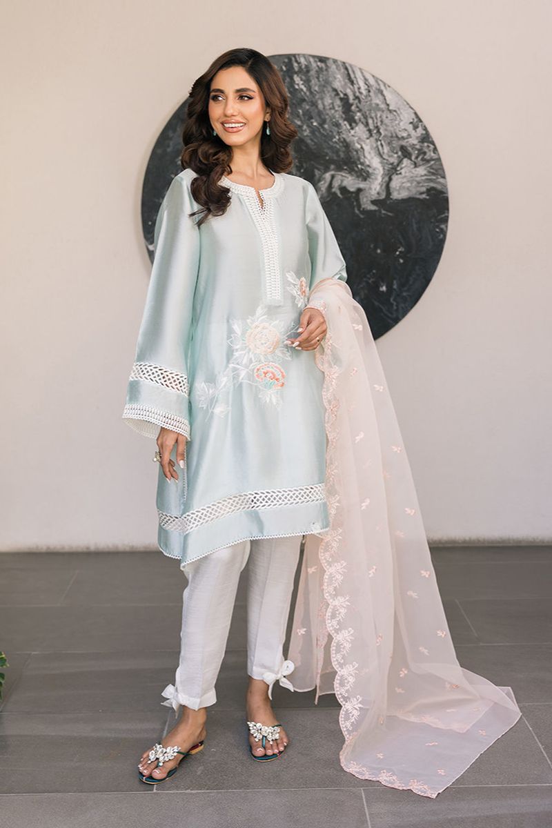 Deepak Perwani - Kut326 - Shisha Silk For Women - Powder Blue - 3 Piece