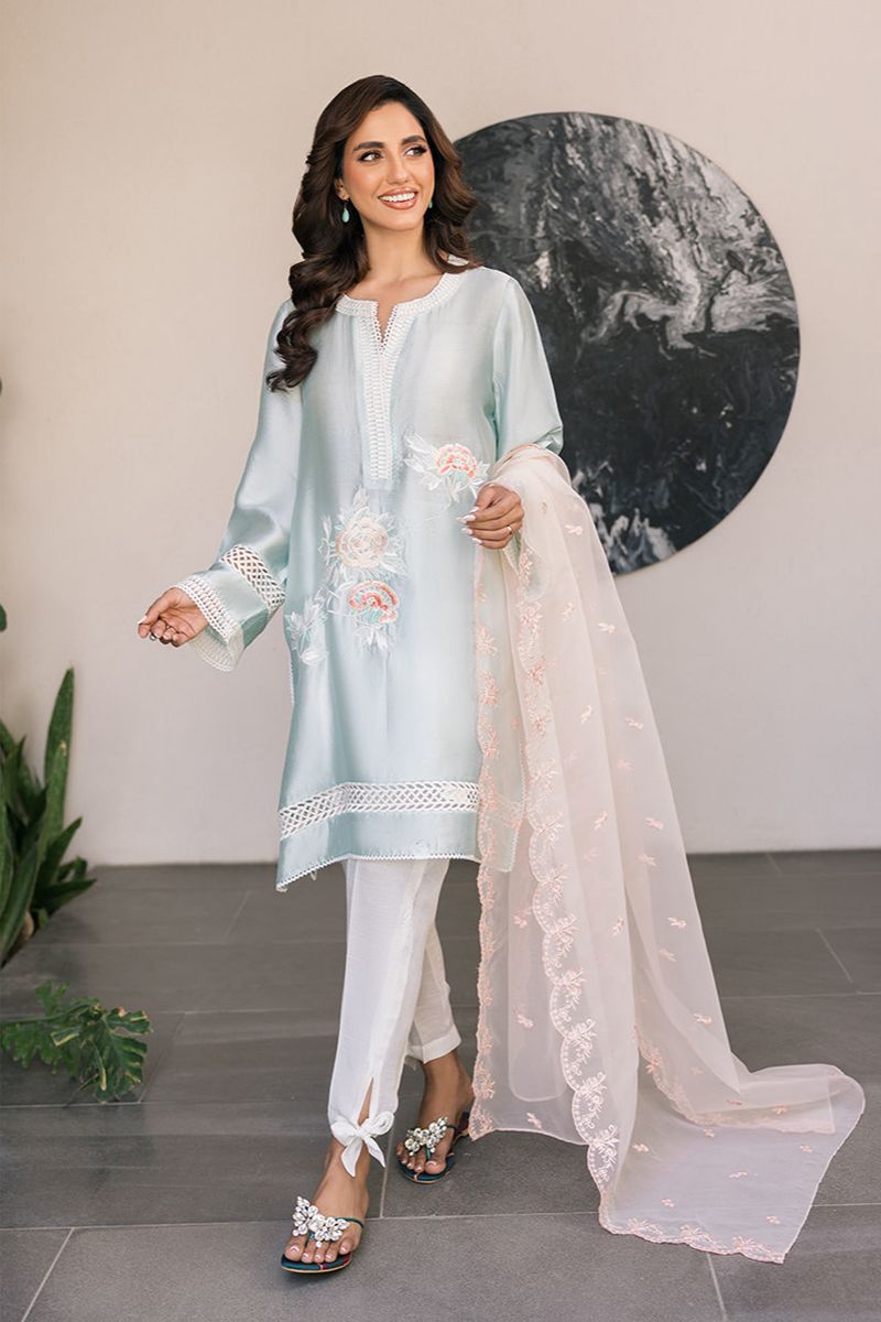 Deepak Perwani - Kut326 - Shisha Silk For Women - Powder Blue - 3 Piece