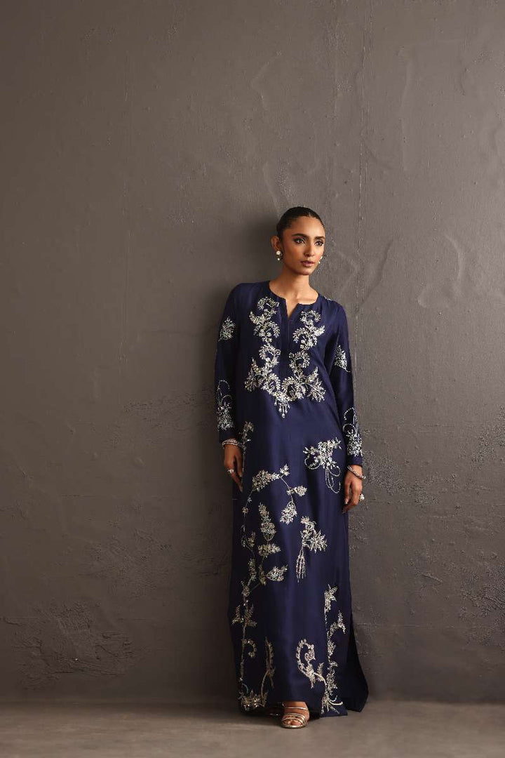 Deepak Perwani - Pure Raw Silk Long Hand-Embroidered Shirt For Women - 1 Piece