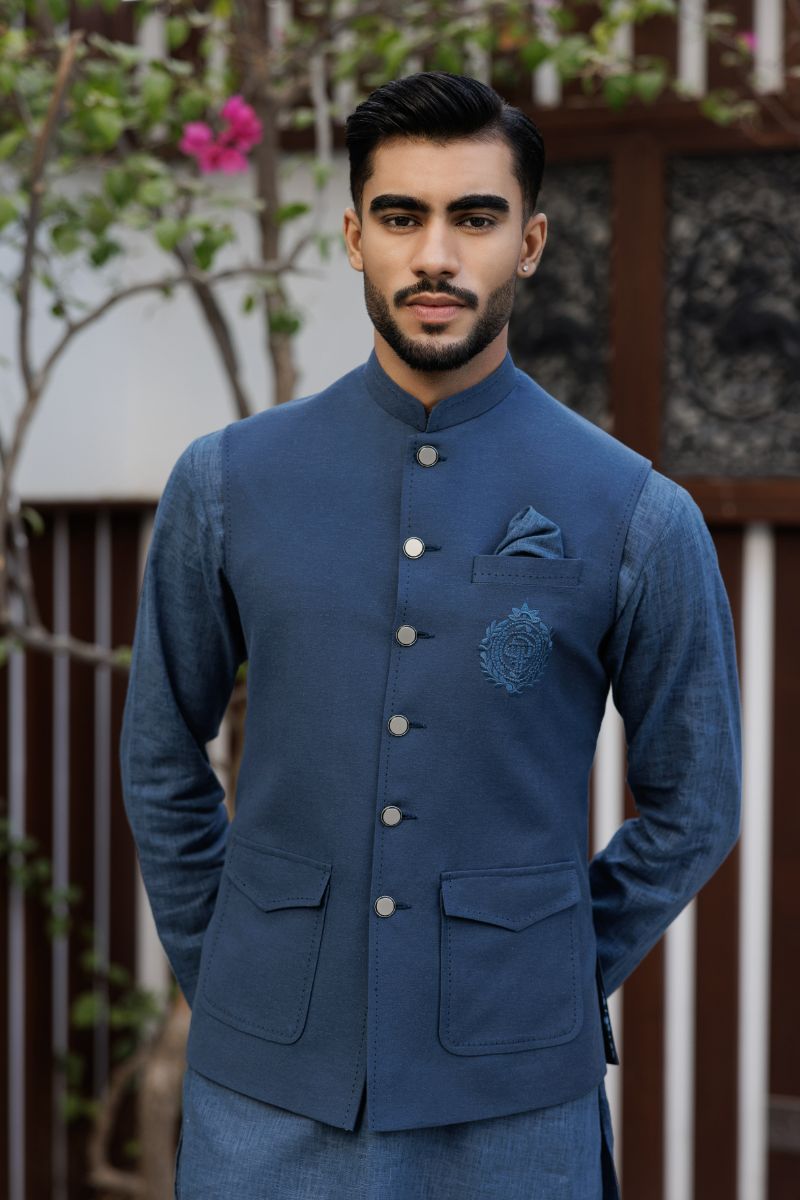 Deepak Perwani - jkt1510, Kur1383 & Pja23 - Navy Blue - 3 Piece