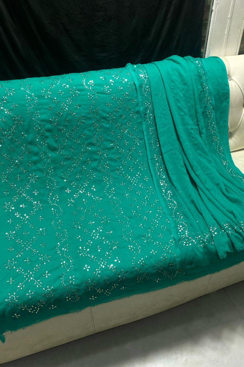 Designs By Amina - Mukesh work - Silver & gold - bamber chiffon - 2 Piece - Unstitch - 4