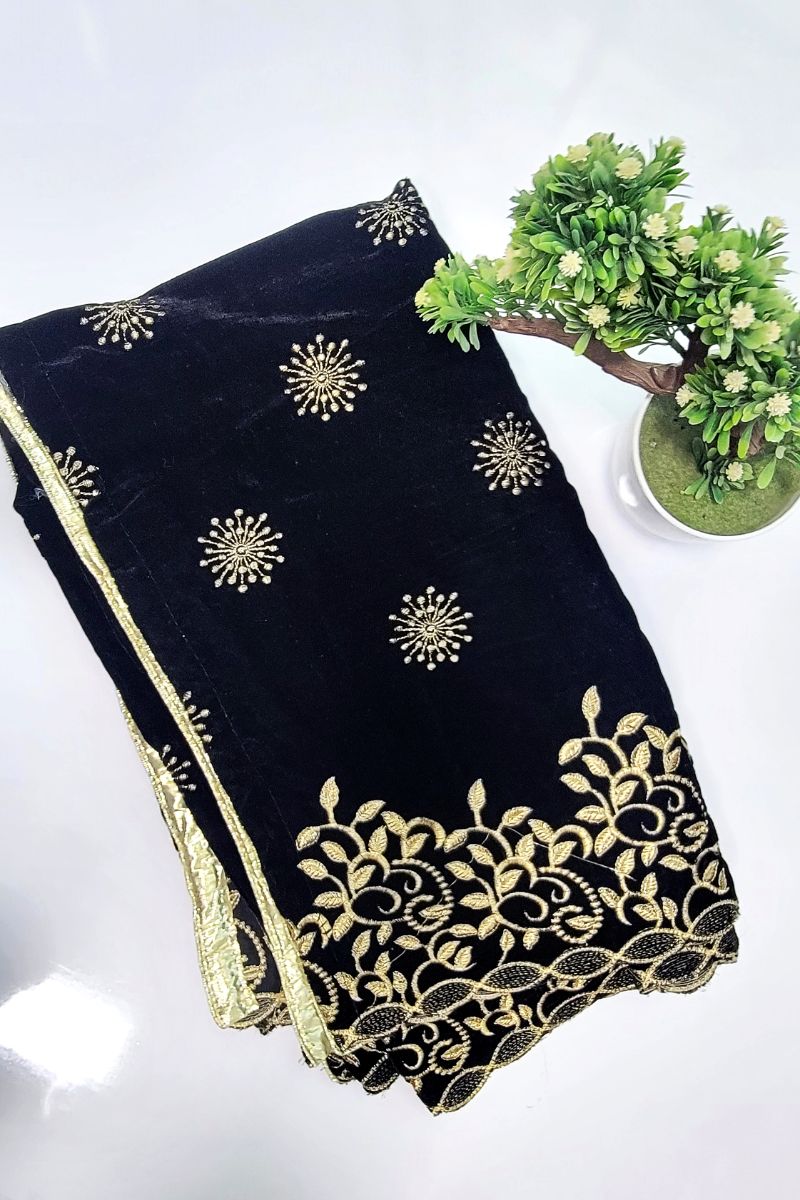 Designs by Amina - Black - Velvet - Shawl - 1 Piece - 0043