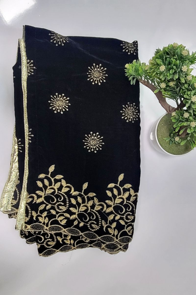 Designs by Amina - Black - Velvet - Shawl - 1 Piece - 0043